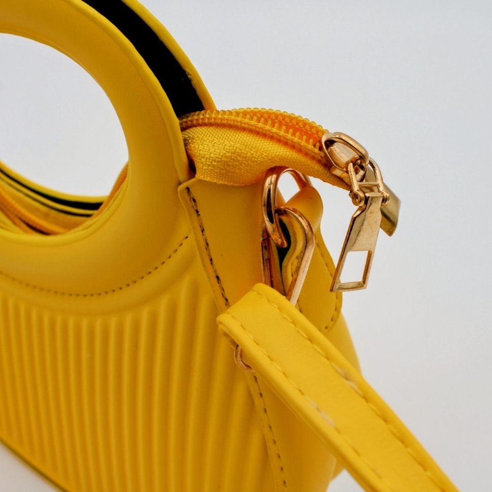 Yellow Ribbed Crescent Crossbody Bag with Detachable Strap - Picture 5 of 5